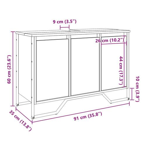 Underskab til vask 91x35x60 cm konstrueret træ grå sonoma-eg