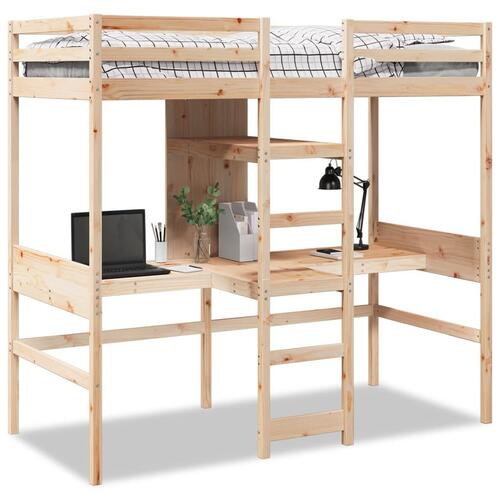 Højseng med skrivebord og hylder 90x200 cm massivt fyrretræ
