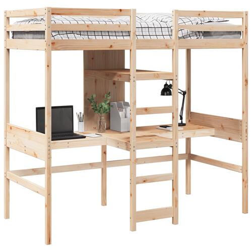 Højseng med skrivebord og hylder 90x200 cm massivt fyrretræ