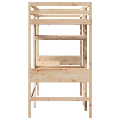 Højseng med skrivebord og hylder 90x200 cm massivt fyrretræ