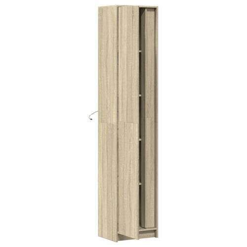 Skab med LED-lys 41,5x32,5x200 cm konstrueret træ sonoma-eg