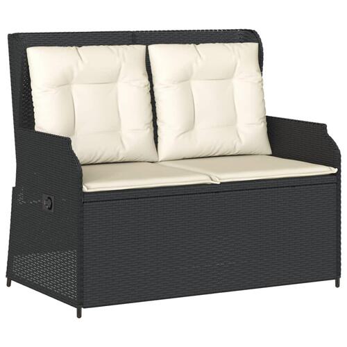 Havebænk med hynder og lænefunktion polyrattan sort