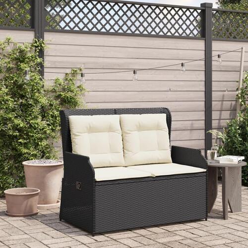 Havebænk med hynder og lænefunktion polyrattan sort