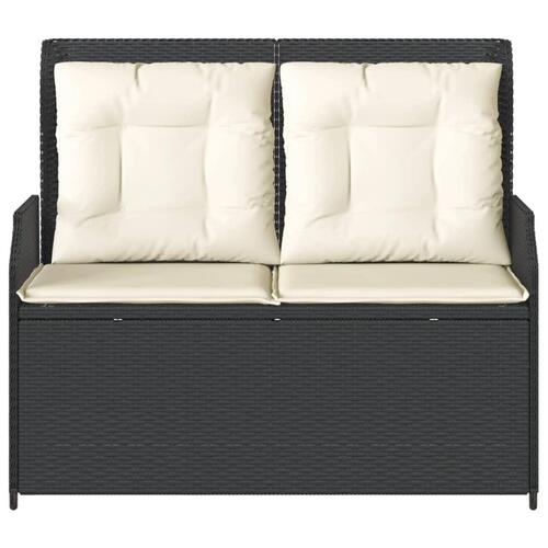 Havebænk med hynder og lænefunktion polyrattan sort