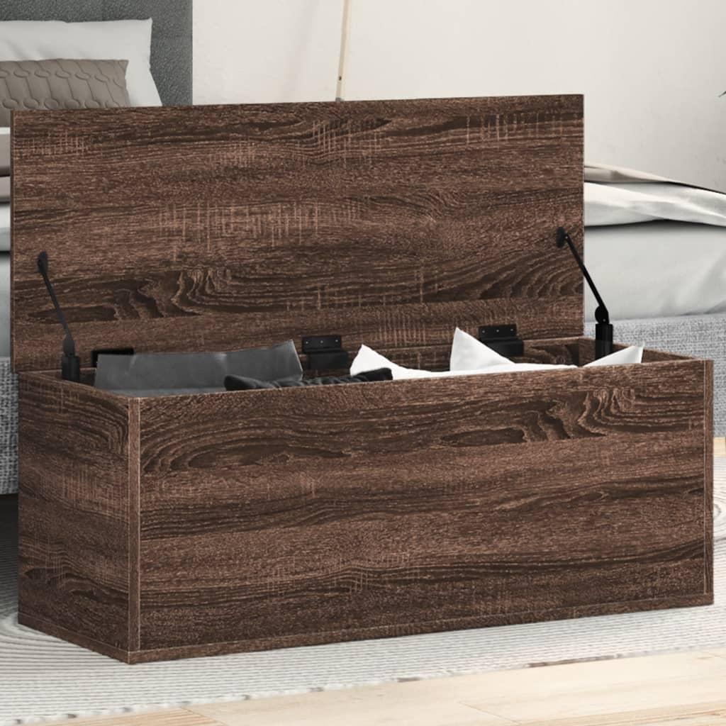 Opbevaringsboks 90x35x35 cm konstrueret træ brun egetræsfarve