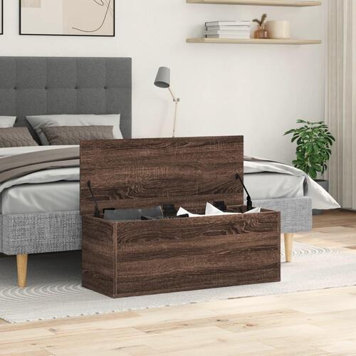 Opbevaringsboks 90x35x35 cm konstrueret træ brun egetræsfarve
