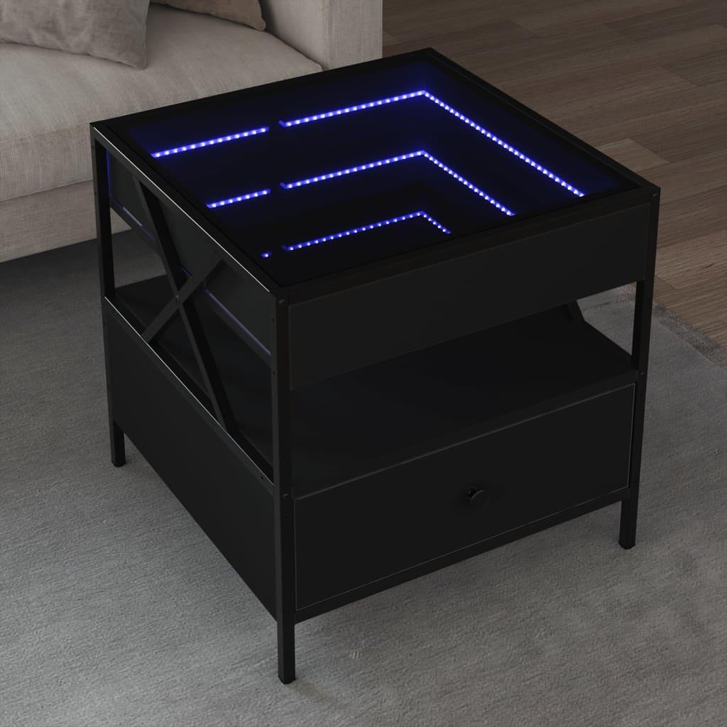 Sofabord med Infinity LED-lys 50x50x51 cm sort