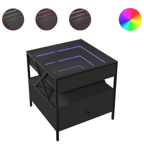 Sofabord med Infinity LED-lys 50x50x51 cm sort