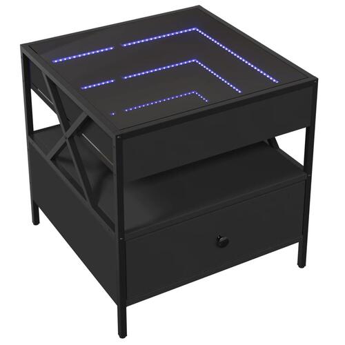 Sofabord med Infinity LED-lys 50x50x51 cm sort