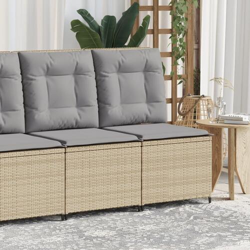 Loungestol med hynder og lænefunktion polyrattan beige