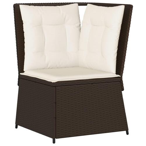 Hjørnemodul til havesofa med hynder polyrattan brun