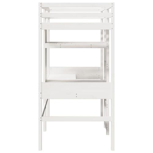 Højseng m. skrivebord og hylder 90x200 cm massivt fyrretræ hvid