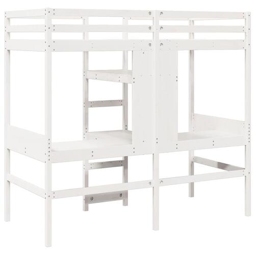 Højseng m. skrivebord og hylder 90x200 cm massivt fyrretræ hvid