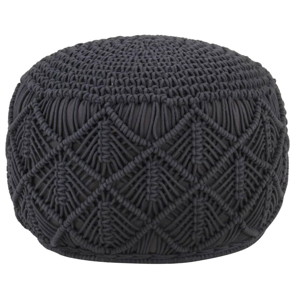 Håndlavet macramépuf 45x30 cm bomuld antracitgrå