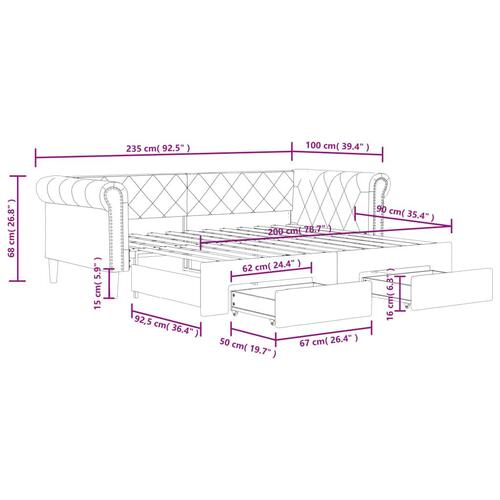 Daybed med udtræk og skuffer 90x200 cm kunstlæder cremefarvet