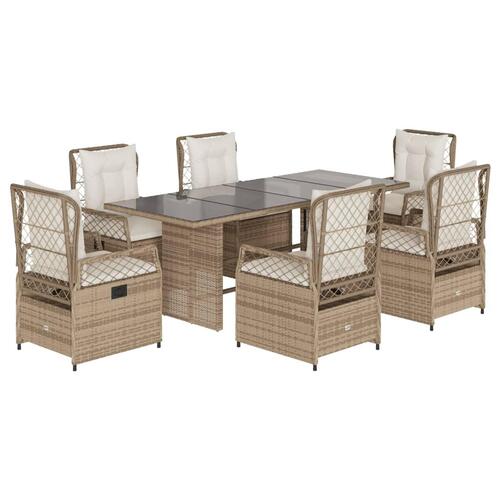 Spisebordssæt til haven 7 dele med hynder polyrattan beige