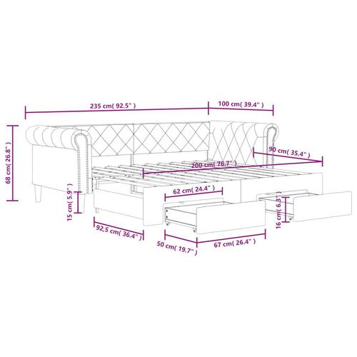 Daybed med udtræk og skuffer 90x200 cm kunstlæder hvid