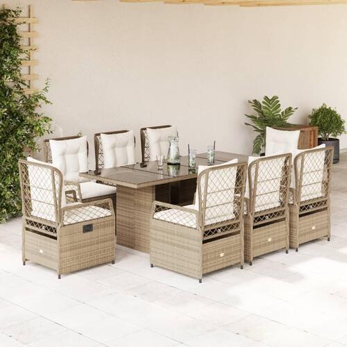 Spisebordssæt til haven 9 dele med hynder polyrattan beige