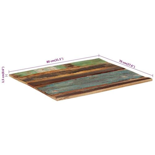 Rektangulær bordplade 70x80 cm 15-16 mm massivt genbrugstræ
