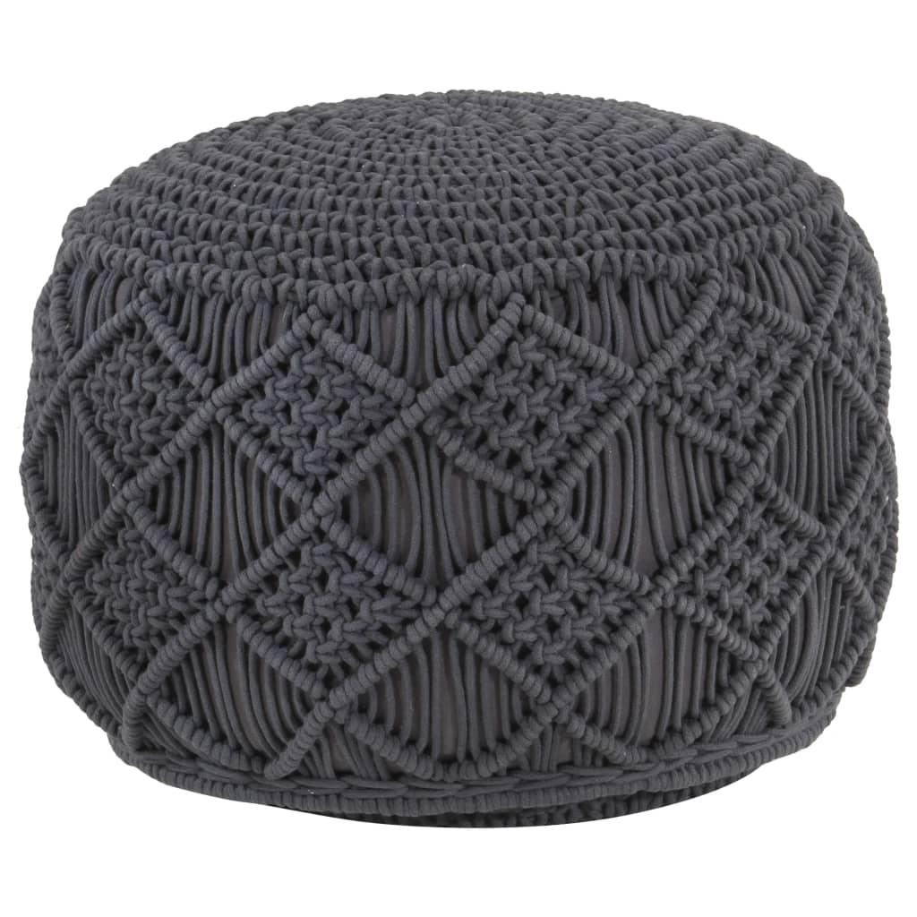 Håndlavet macramépuf 45x30 cm bomuld antracitgrå