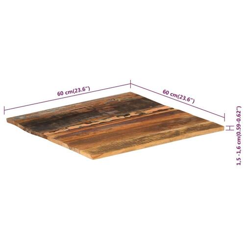 Bordplade 60x60 cm 15-16 mm firkantet massivt genbrugstræ