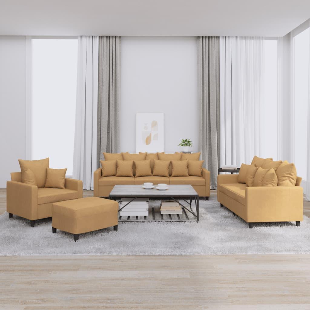 Sofasæt 4 dele med hynder velour brun