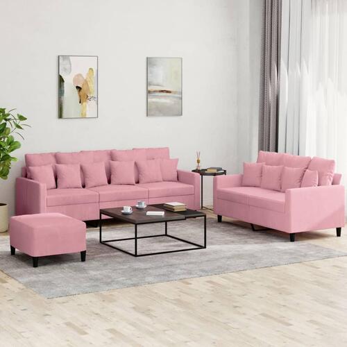 3 personers sofa med hynder velour lyserød