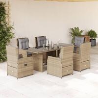 Spisebordssæt til haven 7 dele med hynder polyrattan beige