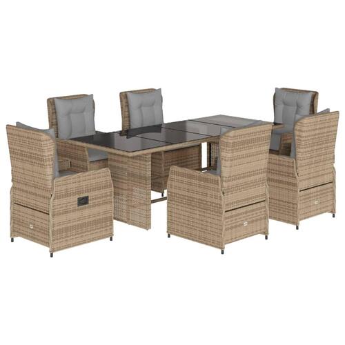 Spisebordssæt til haven 7 dele med hynder polyrattan beige