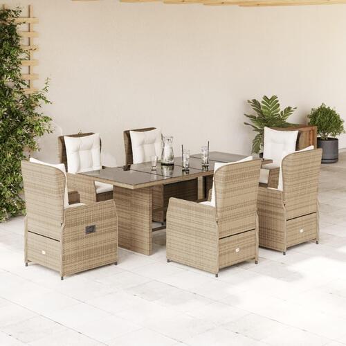 Spisebordssæt til haven 7 dele med hynder polyrattan beige