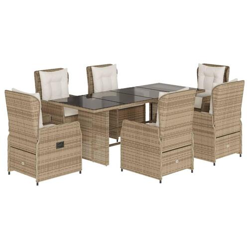 Spisebordssæt til haven 7 dele med hynder polyrattan beige
