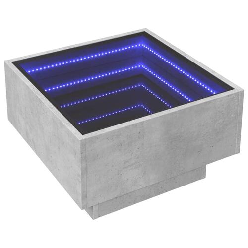 Sofabord med LED-lys 50x50x30 cm konstrueret træ betongrå