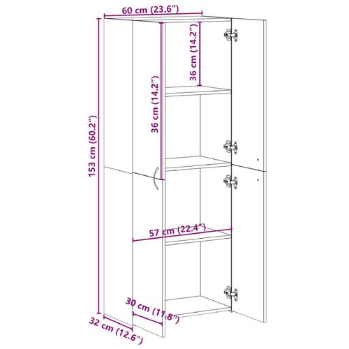 Arkivskab 60x32x153 cm konstrueret træ hvid