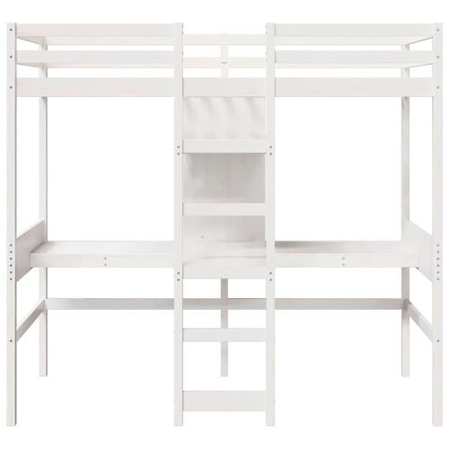 Højseng uden madras 90x190 cm massivt fyrretræ hvid
