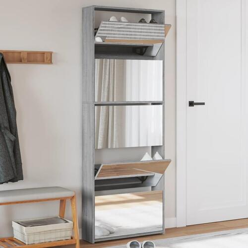 Skoskab med spejl og 5 hylder 63x17x169,5 cm grå sonoma-eg