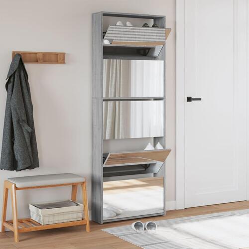 Skoskab med spejl og 5 hylder 63x17x169,5 cm grå sonoma-eg