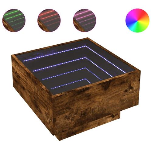 Sofabord med LED-lys 50x50x30 cm konstrueret træ røget eg