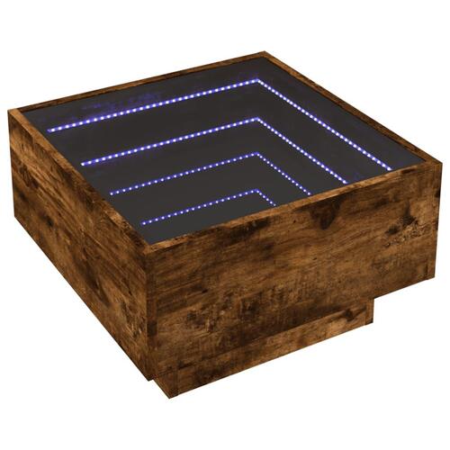 Sofabord med LED-lys 50x50x30 cm konstrueret træ røget eg