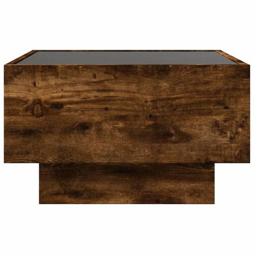 Sofabord med LED-lys 50x50x30 cm konstrueret træ røget eg