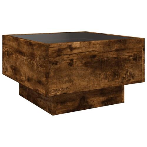 Sofabord med LED-lys 50x50x30 cm konstrueret træ røget eg