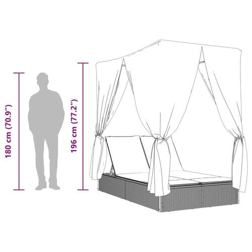 Solseng med tag og gardiner polyrattan lysegrå