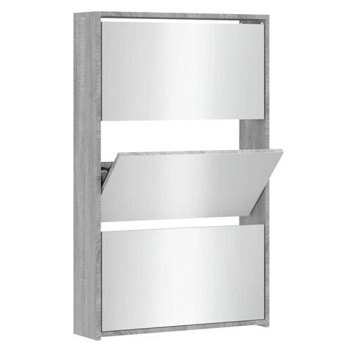 Skoskab med spejl 3 hylder 63x17x102,5 cm grå sonoma-eg