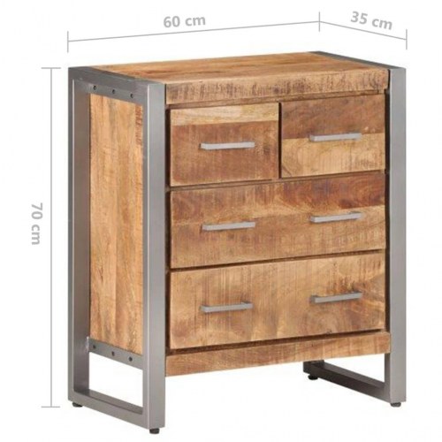 Skænk 60×35×70 cm i ru mangotræ - industrielt sideskab med 4 skuffer