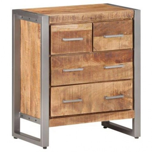 Skænk 60×35×70 cm i ru mangotræ - industrielt sideskab med 4 skuffer
