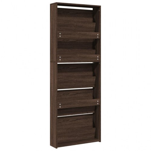 Skoskab med spejl og 5 vippeskuffer 63×17×169,5 cm - brun egetræsfarve
