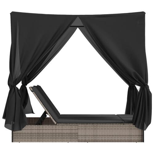 Solseng med tag og gardiner polyrattan grå
