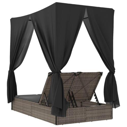 Solseng med tag og gardiner polyrattan grå