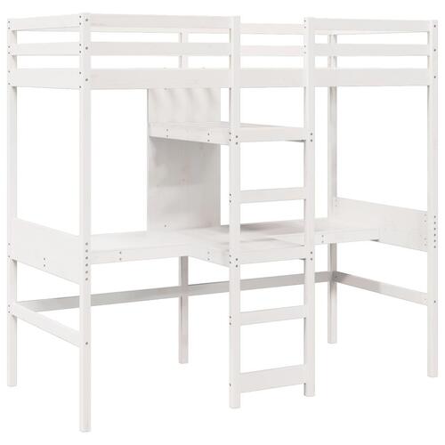 Højseng uden madras 75x190 cm massivt fyrretræ hvid