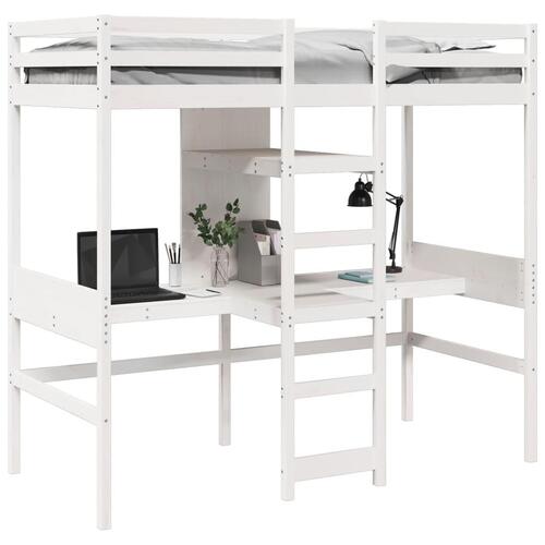 Højseng uden madras 75x190 cm massivt fyrretræ hvid