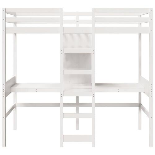 Højseng uden madras 75x190 cm massivt fyrretræ hvid